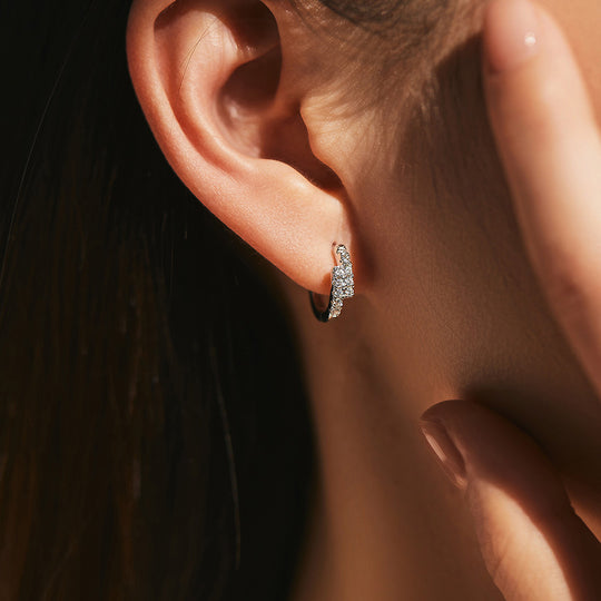 Pavé Tapered Cluster Huggie Earrings | Moissanite | 925 Sterling Silver | Prm8106 - Earrings | Singapore Jewellery, Wedding Rings &amp; Gifts | Same Day Delivery | Tiara.com.sg