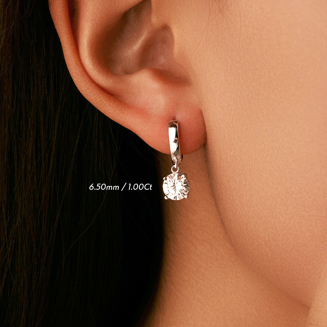 Solitaire Dangle Huggie Earrings | Moissanite | 925 Sterling Silver | Prm8108 - Earrings | Singapore Jewellery, Wedding Rings &amp; Gifts | Same Day Delivery | Tiara.com.sg