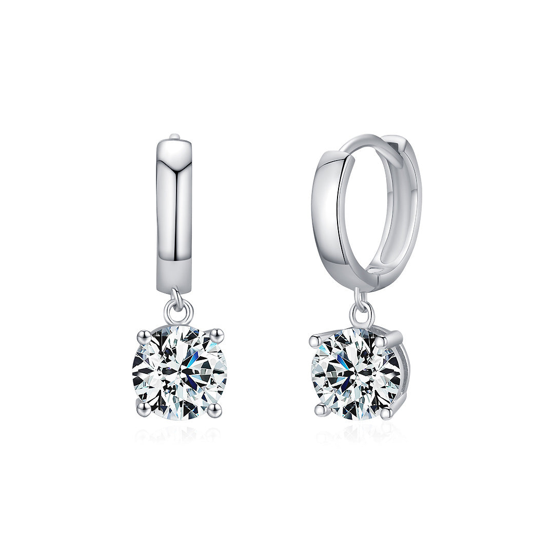 Solitaire Dangle Huggie Earrings | Moissanite | 925 Sterling Silver | Prm8108 - Earrings | Singapore Jewellery, Wedding Rings &amp; Gifts | Same Day Delivery | Tiara.com.sg