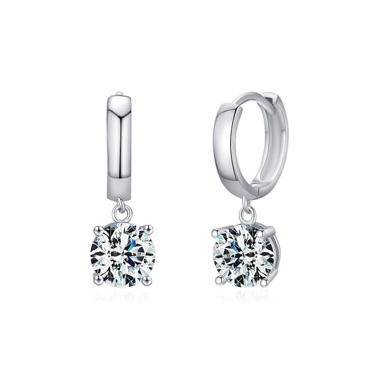 Solitaire Dangle Huggie Earrings | Moissanite | 925 Sterling Silver | Prm8108 - Earrings | Singapore Jewellery, Wedding Rings &amp; Gifts | Same Day Delivery | Tiara.com.sg
