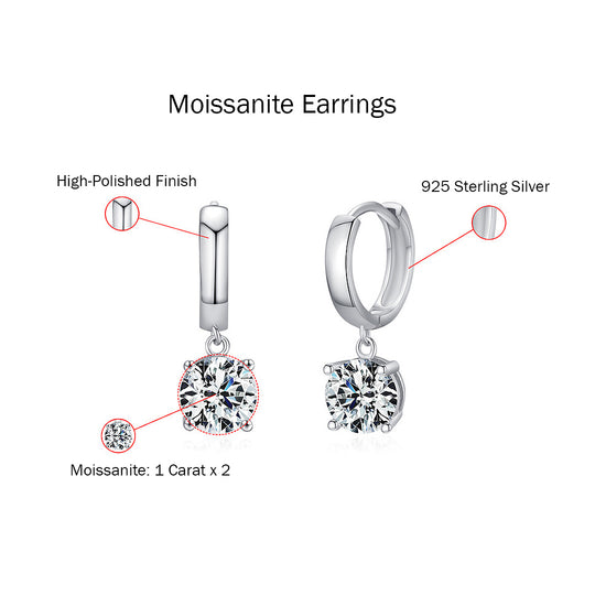 Solitaire Dangle Huggie Earrings | Moissanite | 925 Sterling Silver | Prm8108 - Earrings | Singapore Jewellery, Wedding Rings &amp; Gifts | Same Day Delivery | Tiara.com.sg