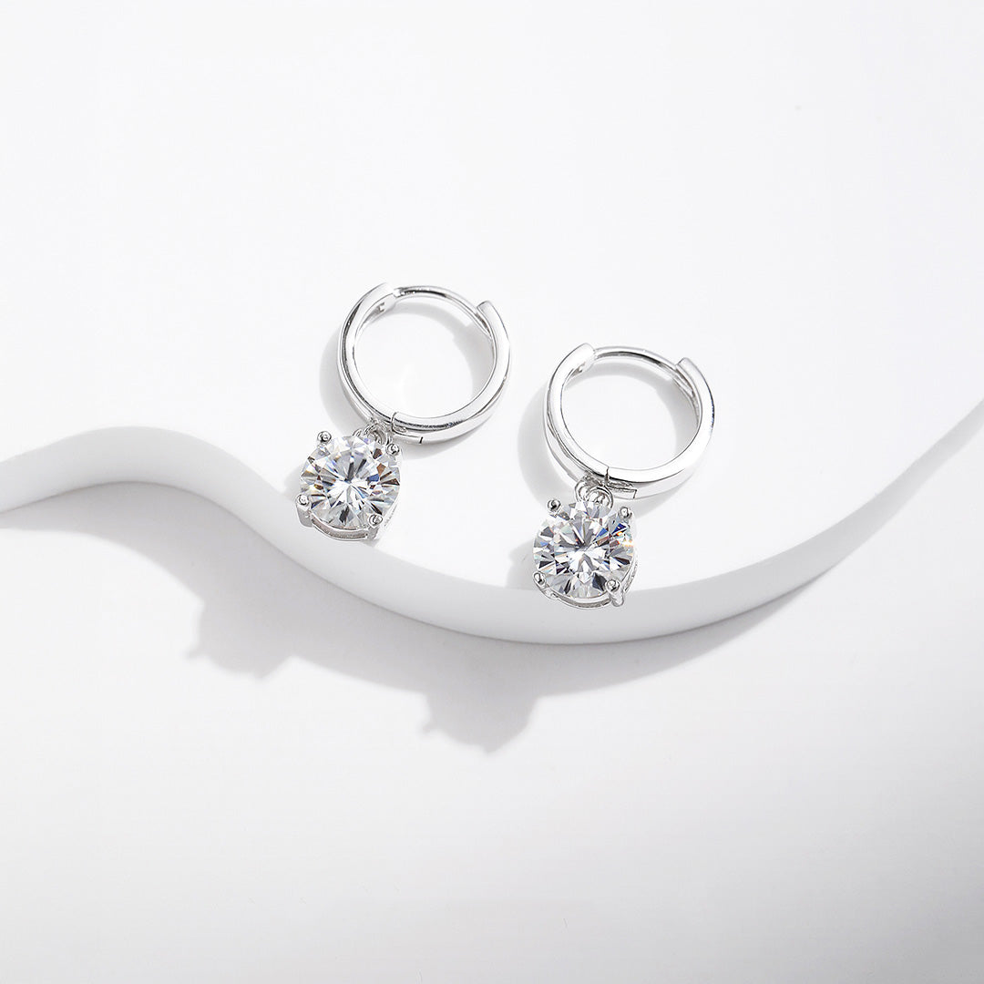 Solitaire Dangle Huggie Earrings | Moissanite | 925 Sterling Silver | Prm8108 - Earrings | Singapore Jewellery, Wedding Rings &amp; Gifts | Same Day Delivery | Tiara.com.sg