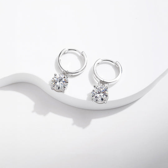 Solitaire Dangle Huggie Earrings | Moissanite | 925 Sterling Silver | Prm8108 - Earrings | Singapore Jewellery, Wedding Rings &amp; Gifts | Same Day Delivery | Tiara.com.sg