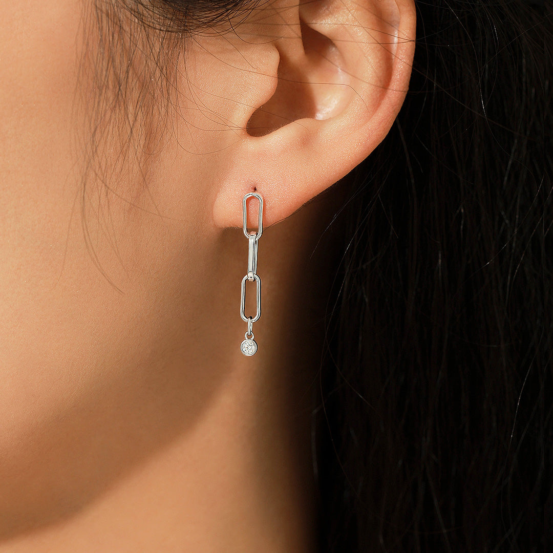 Link Chain Dangle Earrings | Moissanite | 925 Sterling Silver | Prm8109 - Earrings | Singapore Jewellery, Wedding Rings &amp; Gifts | Same Day Delivery | Tiara.com.sg