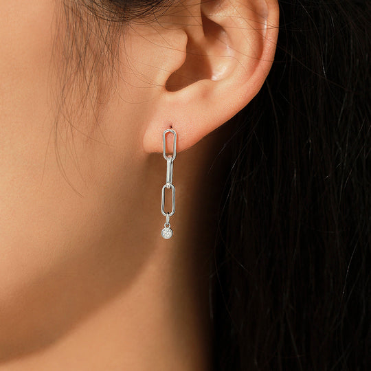 Link Chain Dangle Earrings | Moissanite | 925 Sterling Silver | Prm8109 - Earrings | Singapore Jewellery, Wedding Rings &amp; Gifts | Same Day Delivery | Tiara.com.sg