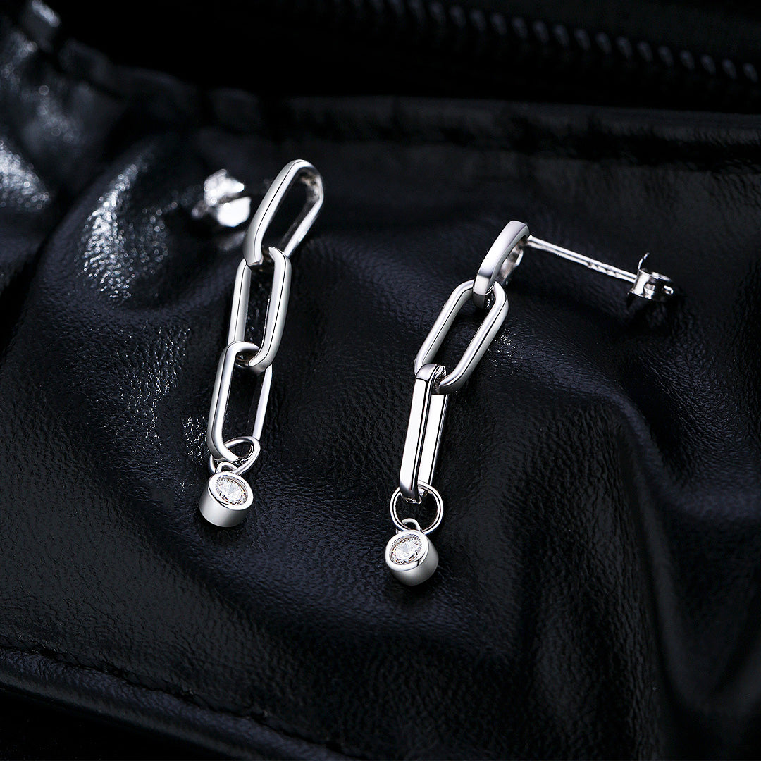 Link Chain Dangle Earrings | Moissanite | 925 Sterling Silver | Prm8109 - Earrings | Singapore Jewellery, Wedding Rings &amp; Gifts | Same Day Delivery | Tiara.com.sg