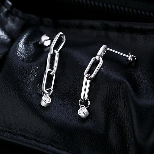 Link Chain Dangle Earrings | Moissanite | 925 Sterling Silver | Prm8109 - Earrings | Singapore Jewellery, Wedding Rings &amp; Gifts | Same Day Delivery | Tiara.com.sg