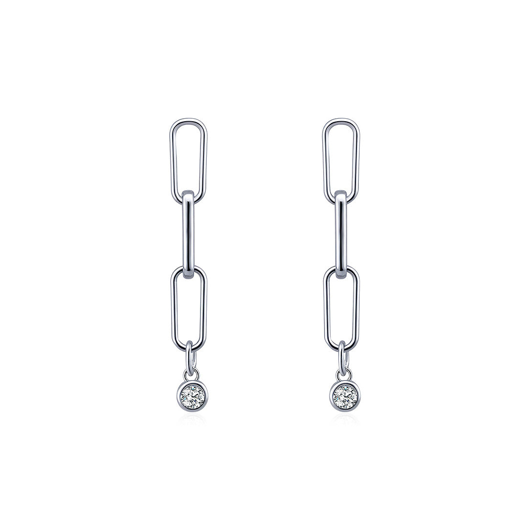 Link Chain Dangle Earrings | Moissanite | 925 Sterling Silver | Prm8109 - Earrings | Singapore Jewellery, Wedding Rings &amp; Gifts | Same Day Delivery | Tiara.com.sg