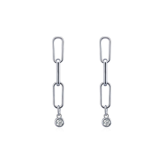Link Chain Dangle Earrings | Moissanite | 925 Sterling Silver | Prm8109 - Earrings | Singapore Jewellery, Wedding Rings &amp; Gifts | Same Day Delivery | Tiara.com.sg