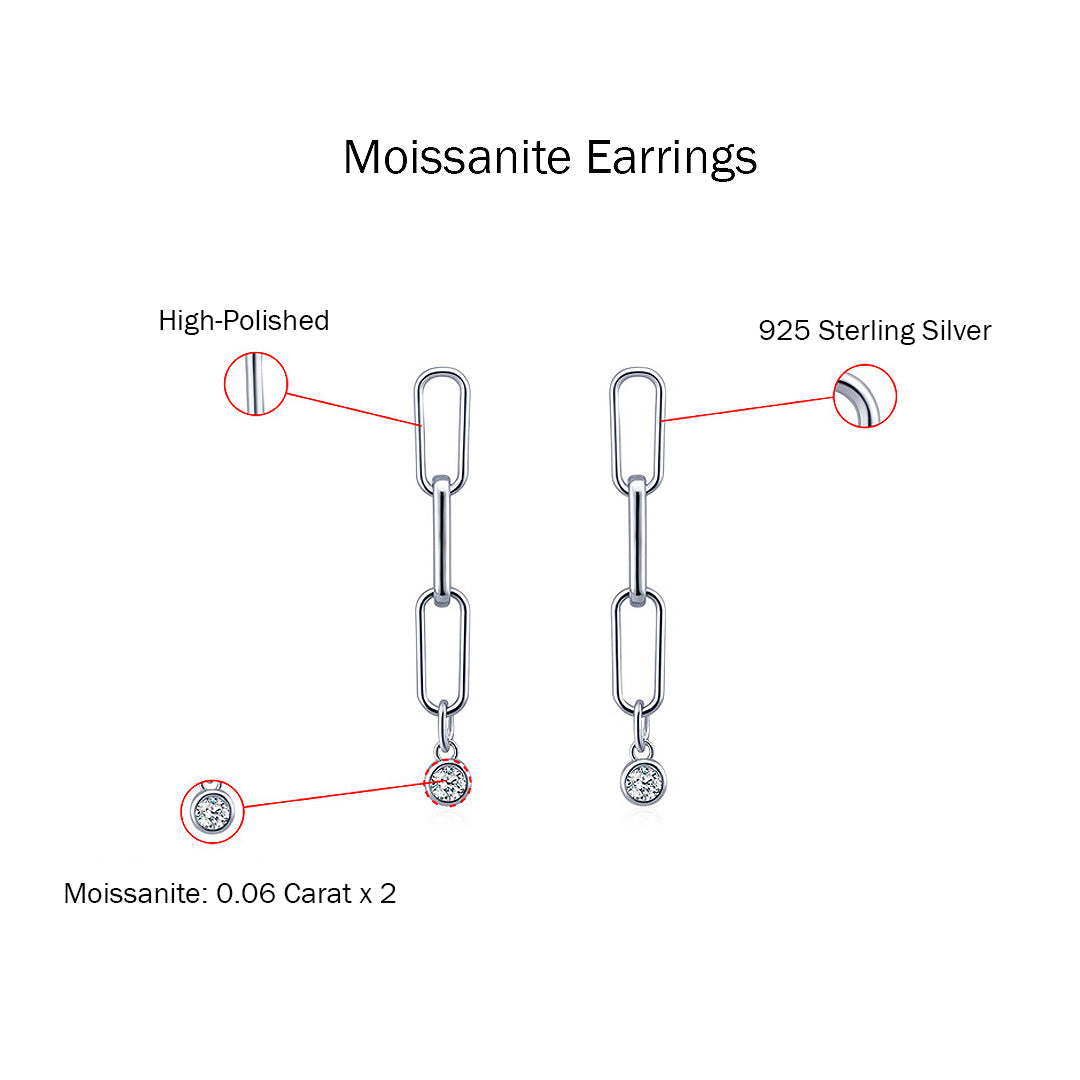 Link Chain Dangle Earrings | Moissanite | 925 Sterling Silver | Prm8109 - Earrings | Singapore Jewellery, Wedding Rings &amp; Gifts | Same Day Delivery | Tiara.com.sg