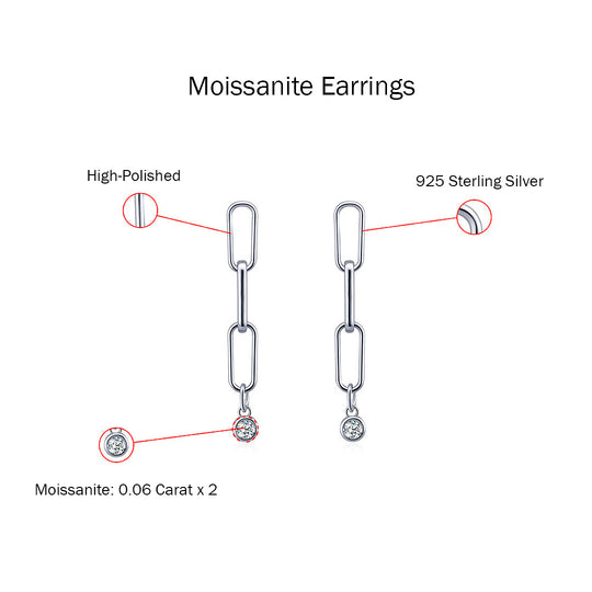 Link Chain Dangle Earrings | Moissanite | 925 Sterling Silver | Prm8109 - Earrings | Singapore Jewellery, Wedding Rings &amp; Gifts | Same Day Delivery | Tiara.com.sg