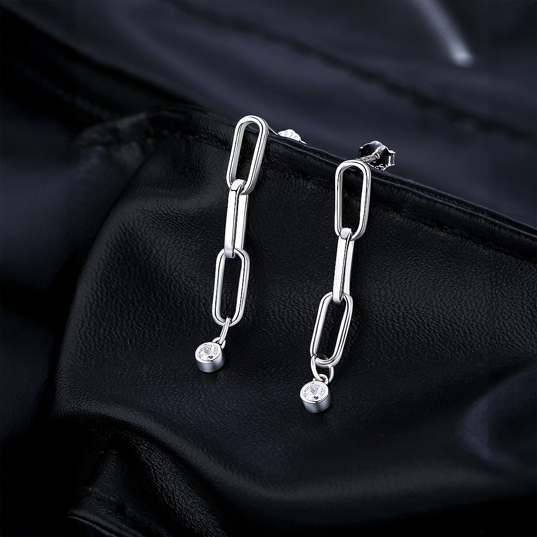 Link Chain Dangle Earrings | Moissanite | 925 Sterling Silver | Prm8109 - Earrings | Singapore Jewellery, Wedding Rings &amp; Gifts | Same Day Delivery | Tiara.com.sg