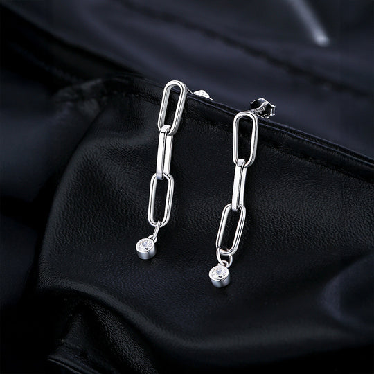 Link Chain Dangle Earrings | Moissanite | 925 Sterling Silver | Prm8109 - Earrings | Singapore Jewellery, Wedding Rings &amp; Gifts | Same Day Delivery | Tiara.com.sg