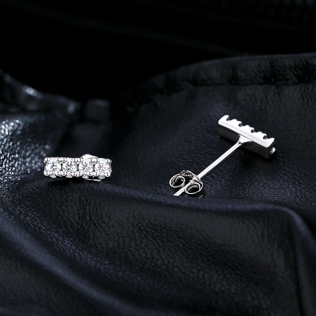 Pavé Bar Stud Earrings | Moissanite | 925 Sterling Silver | Prm8110 - Earrings | Singapore Jewellery, Wedding Rings &amp; Gifts | Same Day Delivery | Tiara.com.sg