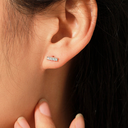 Pavé Bar Stud Earrings | Moissanite | 925 Sterling Silver | Prm8110 - Earrings | Singapore Jewellery, Wedding Rings &amp; Gifts | Same Day Delivery | Tiara.com.sg