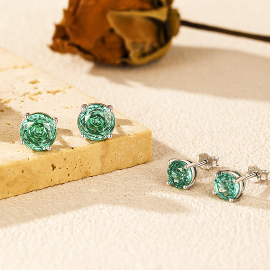 Paraiba Blue-Green Rose Stud Earrings | Diamond Simulant | 925 Sterling Silver | Prm8111 - Earrings | Singapore Jewellery, Wedding Rings &amp; Gifts | Same Day Delivery | Tiara.com.sg