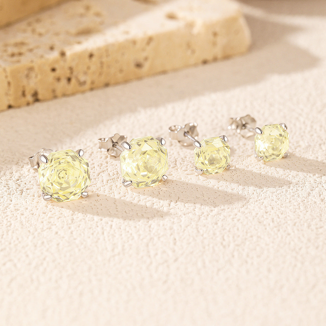 Canary Yellow Rose Stud Earrings | Diamond Simulant | 925 Sterling Silver | Prm8112 - Earrings | Singapore Jewellery, Wedding Rings & Gifts | Same Day Delivery | Tiara.com.sg