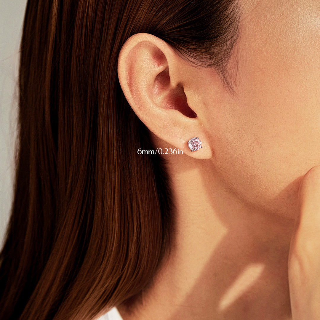 Soft Pink Rose Stud Earrings | Diamond Simulant | 925 Sterling Silver | Prm8113 - Earrings | Singapore Jewellery, Wedding Rings &amp; Gifts | Same Day Delivery | Tiara.com.sg