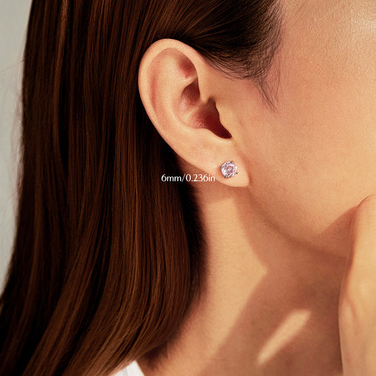 Soft Pink Rose Stud Earrings | Diamond Simulant | 925 Sterling Silver | Prm8113 - Earrings | Singapore Jewellery, Wedding Rings &amp; Gifts | Same Day Delivery | Tiara.com.sg