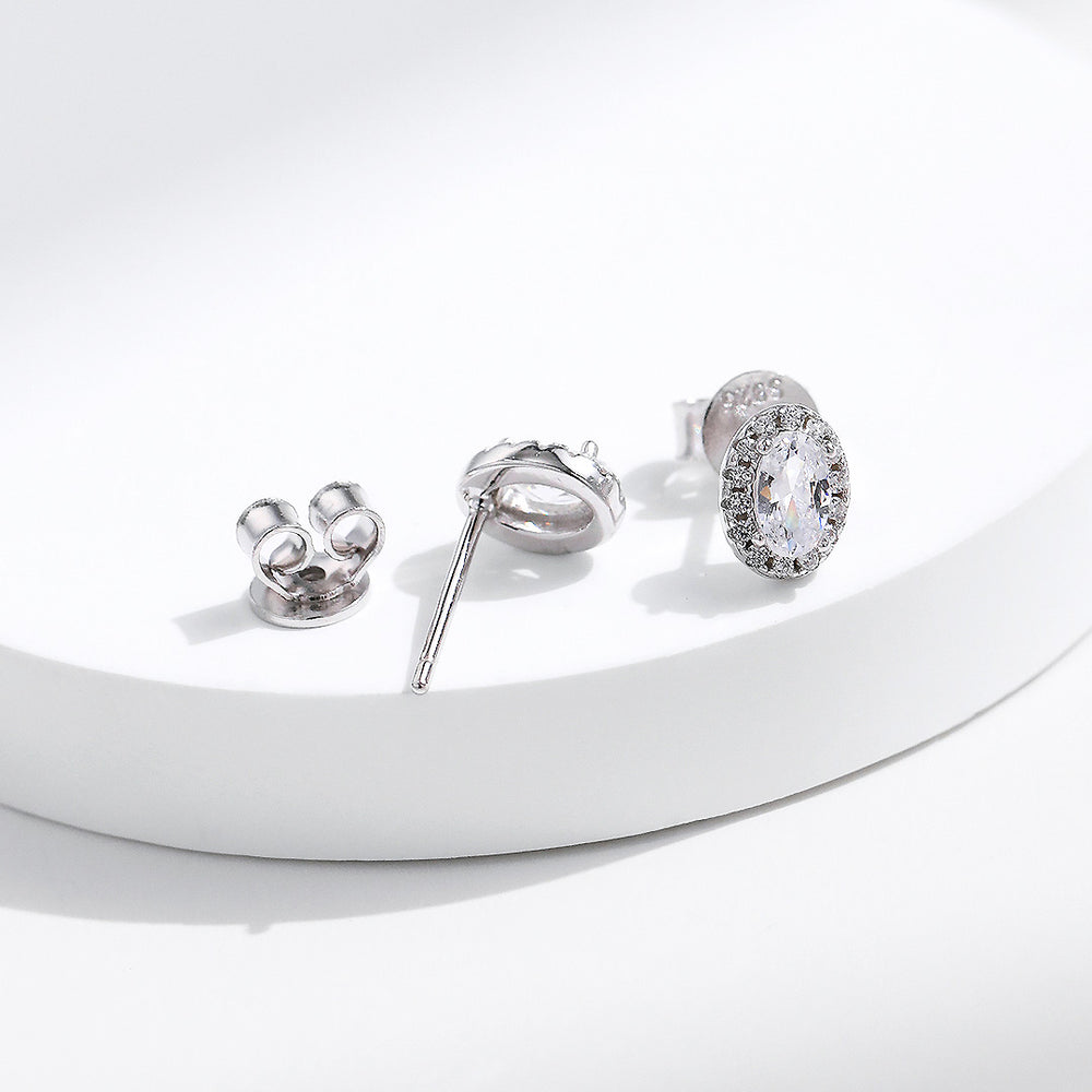Classic Halo Stud Earrings | Diamond Simulant | 925 Sterling Silver | Prm8114 - Earrings | Singapore Jewellery, Wedding Rings & Gifts | Same Day Delivery | Tiara.com.sg