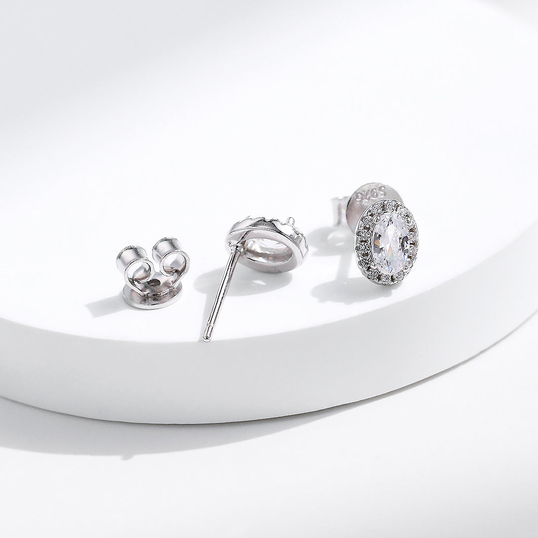 Classic Halo Stud Earrings | Diamond Simulant | 925 Sterling Silver | Prm8114 - Earrings | Singapore Jewellery, Wedding Rings &amp; Gifts | Same Day Delivery | Tiara.com.sg