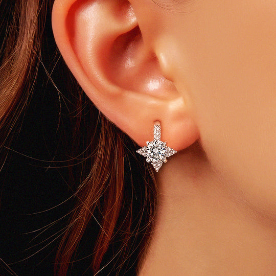 Starburst Solitaire Drop Huggies | Moissanite | 14K Gold Plated 925 Sterling Silver | Prm8115 - Earrings | Singapore Jewellery, Wedding Rings &amp; Gifts | Same Day Delivery | Tiara.com.sg