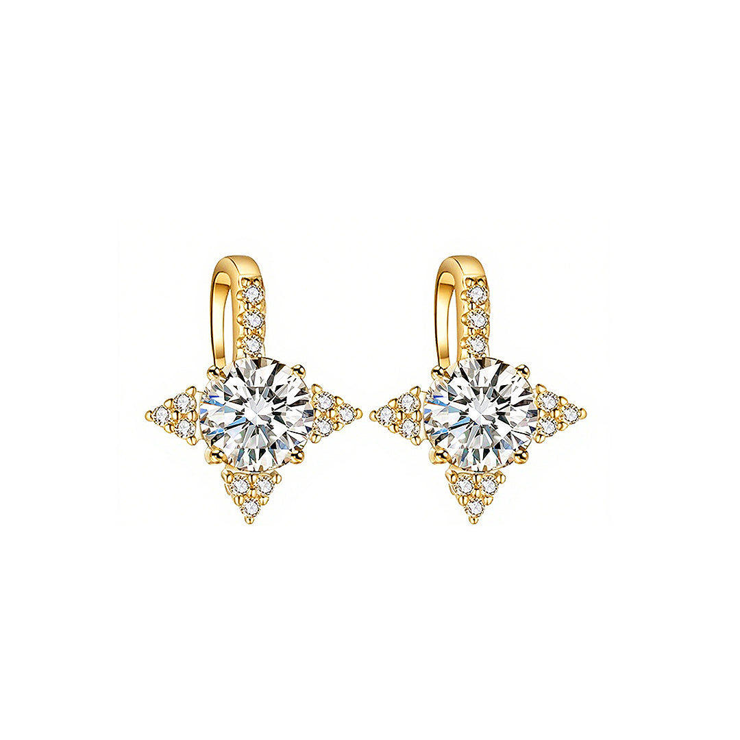 Starburst Solitaire Drop Huggies | Moissanite | 14K Gold Plated 925 Sterling Silver | Prm8115 - Earrings | Singapore Jewellery, Wedding Rings &amp; Gifts | Same Day Delivery | Tiara.com.sg