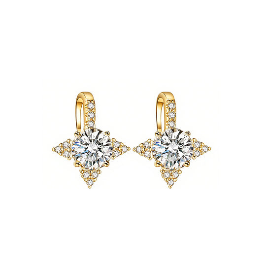 Starburst Solitaire Drop Huggies | Moissanite | 14K Gold Plated 925 Sterling Silver | Prm8115 - Earrings | Singapore Jewellery, Wedding Rings &amp; Gifts | Same Day Delivery | Tiara.com.sg