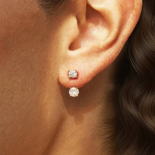 Front-to-Back Jacket Earrings | Moissanite | 14K Gold Plated 925 Sterling Silver | Prm8116 - Earrings | Singapore Jewellery, Wedding Rings &amp; Gifts | Same Day Delivery | Tiara.com.sg