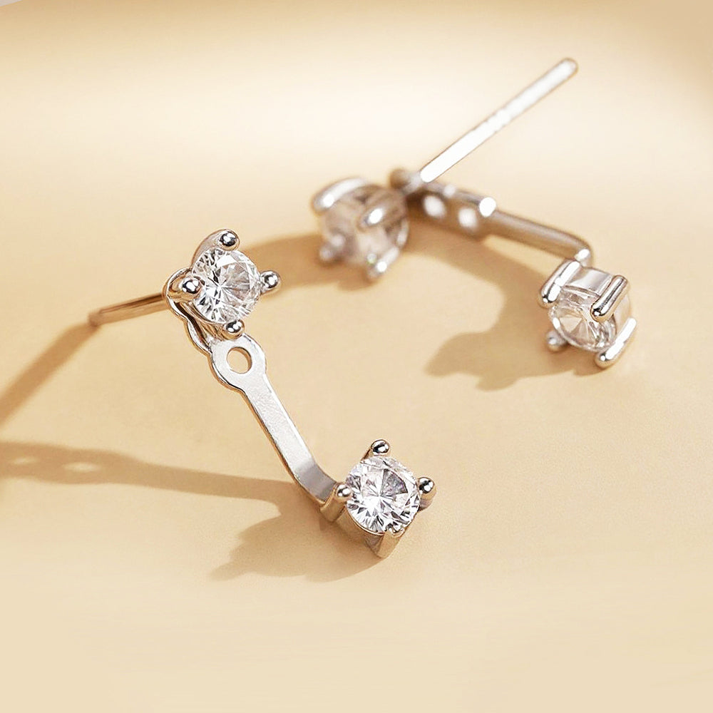 Front-to-Back Jacket Earrings | Moissanite | 14K Gold Plated 925 Sterling Silver | Prm8116 - Earrings | Singapore Jewellery, Wedding Rings & Gifts | Same Day Delivery | Tiara.com.sg