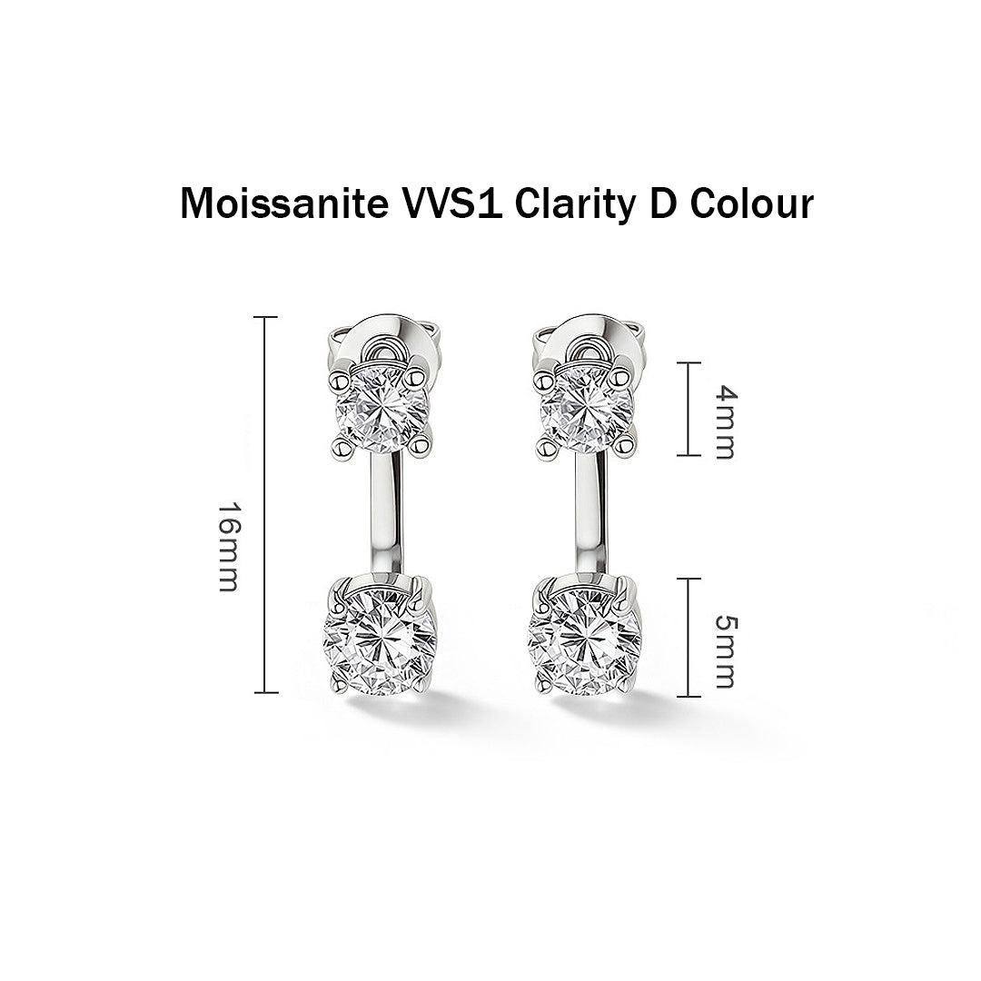 Front-to-Back Jacket Earrings | Moissanite | 14K Gold Plated 925 Sterling Silver | Prm8116 - Earrings | Singapore Jewellery, Wedding Rings &amp; Gifts | Same Day Delivery | Tiara.com.sg
