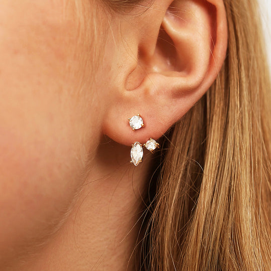 Marquise &amp; Round Ear Jacket Earrings | Moissanite | 14K Gold Plated 925 Sterling Silver | Prm8117 - Earrings | Singapore Jewellery, Wedding Rings &amp; Gifts | Same Day Delivery | Tiara.com.sg