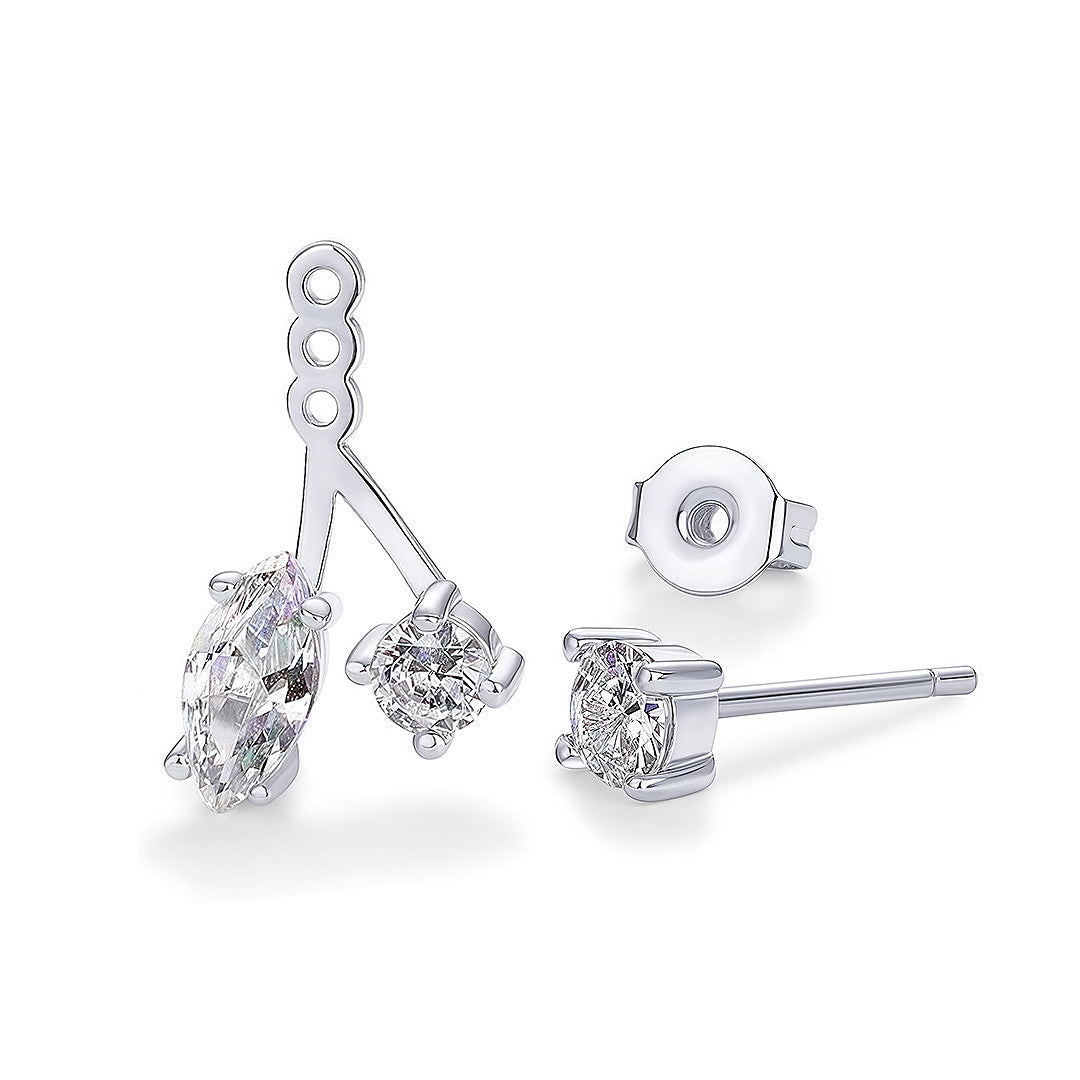 Marquise &amp; Round Ear Jacket Earrings | Moissanite | 14K Gold Plated 925 Sterling Silver | Prm8117 - Earrings | Singapore Jewellery, Wedding Rings &amp; Gifts | Same Day Delivery | Tiara.com.sg
