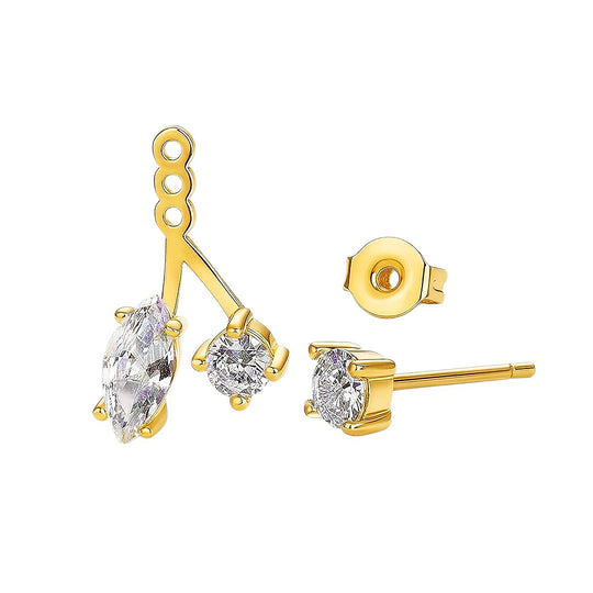 Marquise &amp; Round Ear Jacket Earrings | Moissanite | 14K Gold Plated 925 Sterling Silver | Prm8117 - Earrings | Singapore Jewellery, Wedding Rings &amp; Gifts | Same Day Delivery | Tiara.com.sg