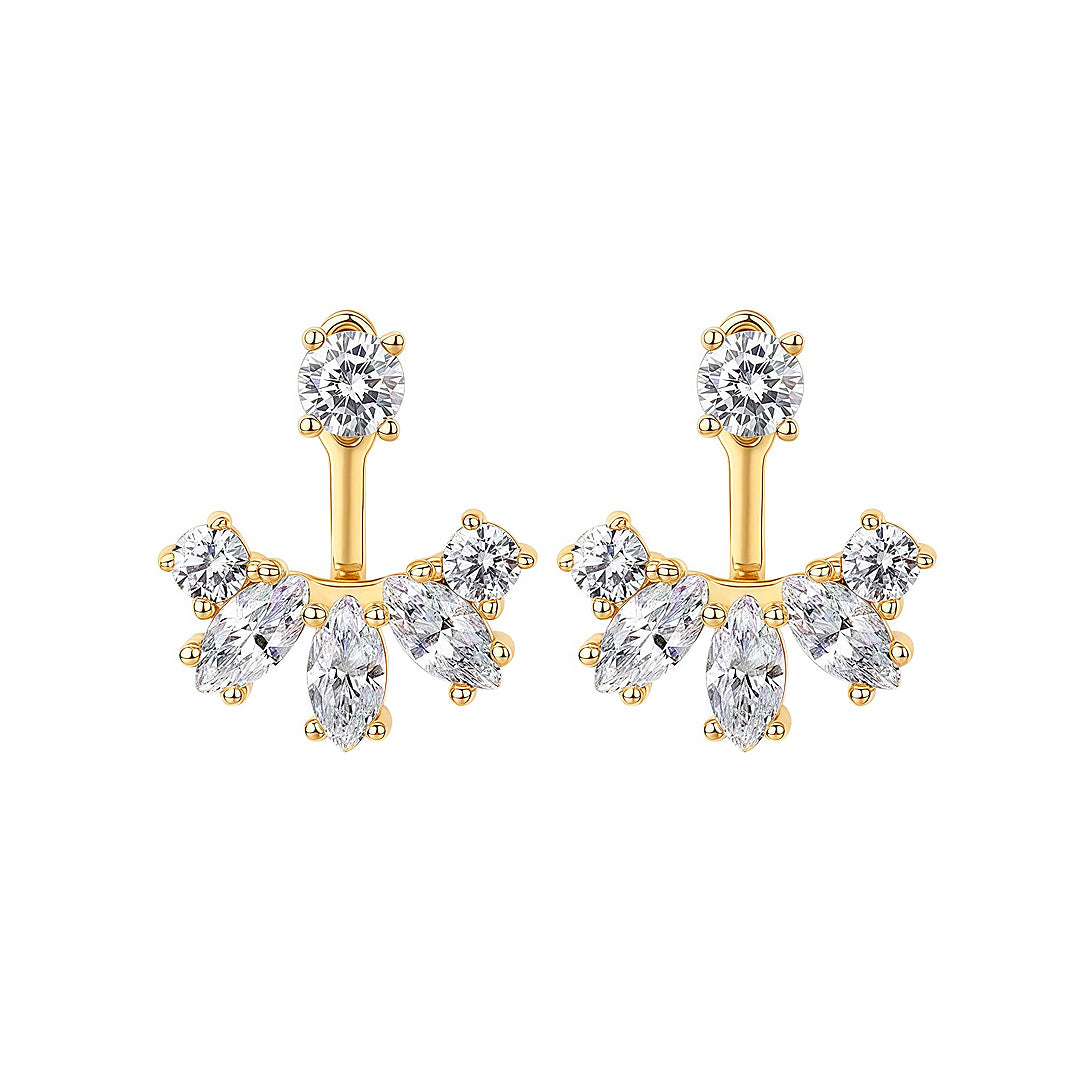 Marquise &amp; Round Ear Jacket Earrings | Diamond Simulant | 14K Gold Plated 925 Sterling Silver | Prm8118 - Earrings | Singapore Jewellery, Wedding Rings &amp; Gifts | Same Day Delivery | Tiara.com.sg
