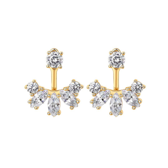 Marquise &amp; Round Ear Jacket Earrings | Diamond Simulant | 14K Gold Plated 925 Sterling Silver | Prm8118 - Earrings | Singapore Jewellery, Wedding Rings &amp; Gifts | Same Day Delivery | Tiara.com.sg