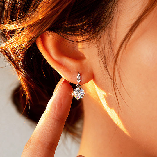 Solitaire Trilogy Drop Earrings | Moissanite | 925 Sterling Silver | Prm8119 - Earrings | Singapore Jewellery, Wedding Rings &amp; Gifts | Same Day Delivery | Tiara.com.sg