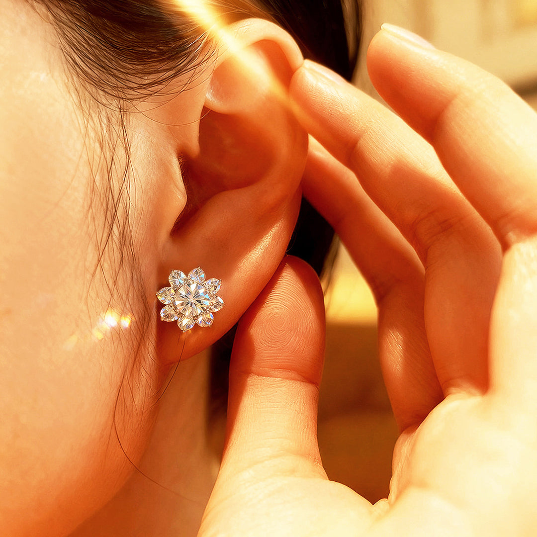 Floral Cluster Stud Earrings | Moissanite | 925 Sterling Silver | Prm8120 - Earrings | Singapore Jewellery, Wedding Rings &amp; Gifts | Same Day Delivery | Tiara.com.sg