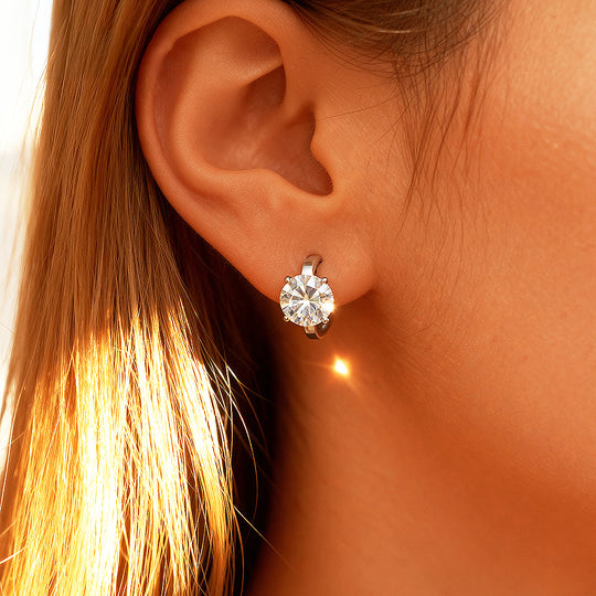 Solitaire Prong Set Huggie Earrings | 0.50ct - 1.00ct | Moissanite | 925 Sterling Silver | Prm8121 - Earrings | Singapore Jewellery, Wedding Rings &amp; Gifts | Same Day Delivery | Tiara.com.sg