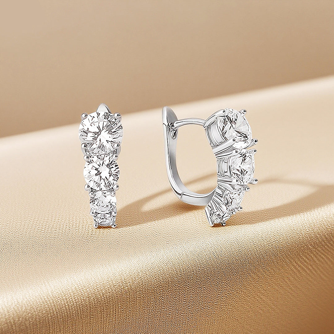 Graduated Cluster Huggie Earrings | Moissanite | 925 Sterling Silver | Prm8122 - Earrings | Singapore Jewellery, Wedding Rings &amp; Gifts | Same Day Delivery | Tiara.com.sg