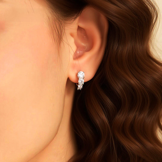 Graduated Cluster Huggie Earrings | Moissanite | 925 Sterling Silver | Prm8122 - Earrings | Singapore Jewellery, Wedding Rings &amp; Gifts | Same Day Delivery | Tiara.com.sg