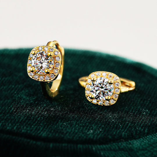 Cushion Halo Huggie Earrings | Moissanite | 14K Gold Plated 925 Sterling Silver | Prm8123 - Earrings | Singapore Jewellery, Wedding Rings &amp; Gifts | Same Day Delivery | Tiara.com.sg