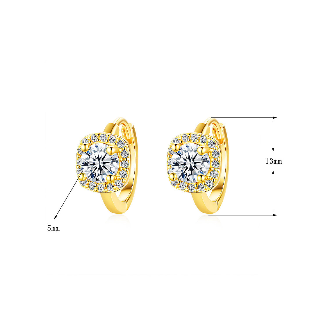 Cushion Halo Huggie Earrings | Moissanite | 14K Gold Plated 925 Sterling Silver | Prm8123 - Earrings | Singapore Jewellery, Wedding Rings &amp; Gifts | Same Day Delivery | Tiara.com.sg