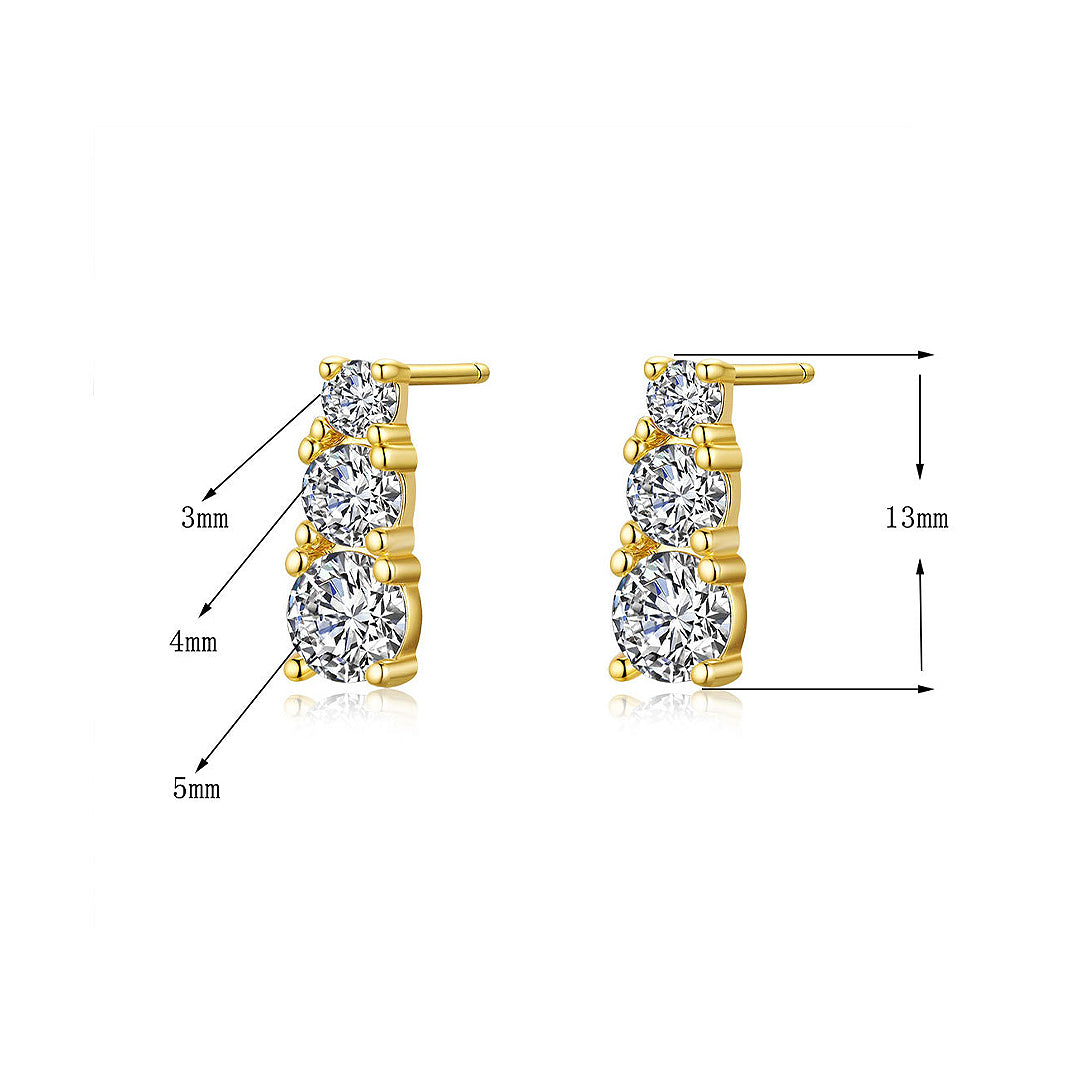 Graduated Triple Solitaire Stud Earrings | Moissanite | 14K Gold Plated 925 Sterling Silver | Prm8124 - Earrings | Singapore Jewellery, Wedding Rings &amp; Gifts | Same Day Delivery | Tiara.com.sg