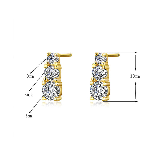 Graduated Triple Solitaire Stud Earrings | Moissanite | 14K Gold Plated 925 Sterling Silver | Prm8124 - Earrings | Singapore Jewellery, Wedding Rings &amp; Gifts | Same Day Delivery | Tiara.com.sg