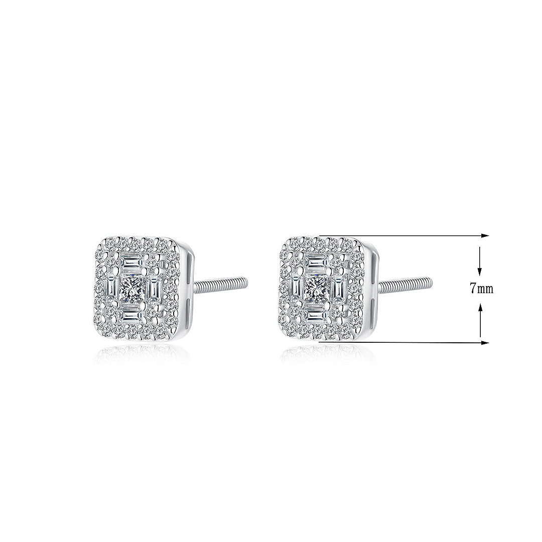 Square Halo Cluster Stud Earrings | Moissanite | 14K Gold Plated 925 Sterling Silver | Prm8125 - Earrings | Singapore Jewellery, Wedding Rings &amp; Gifts | Same Day Delivery | Tiara.com.sg