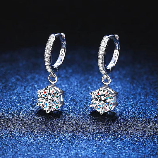 Solitaire Dangle Pavé Huggie Earrings | Moissanite | 925 Sterling Silver | Prm8126 - Earrings | Singapore Jewellery, Wedding Rings &amp; Gifts | Same Day Delivery | Tiara.com.sg