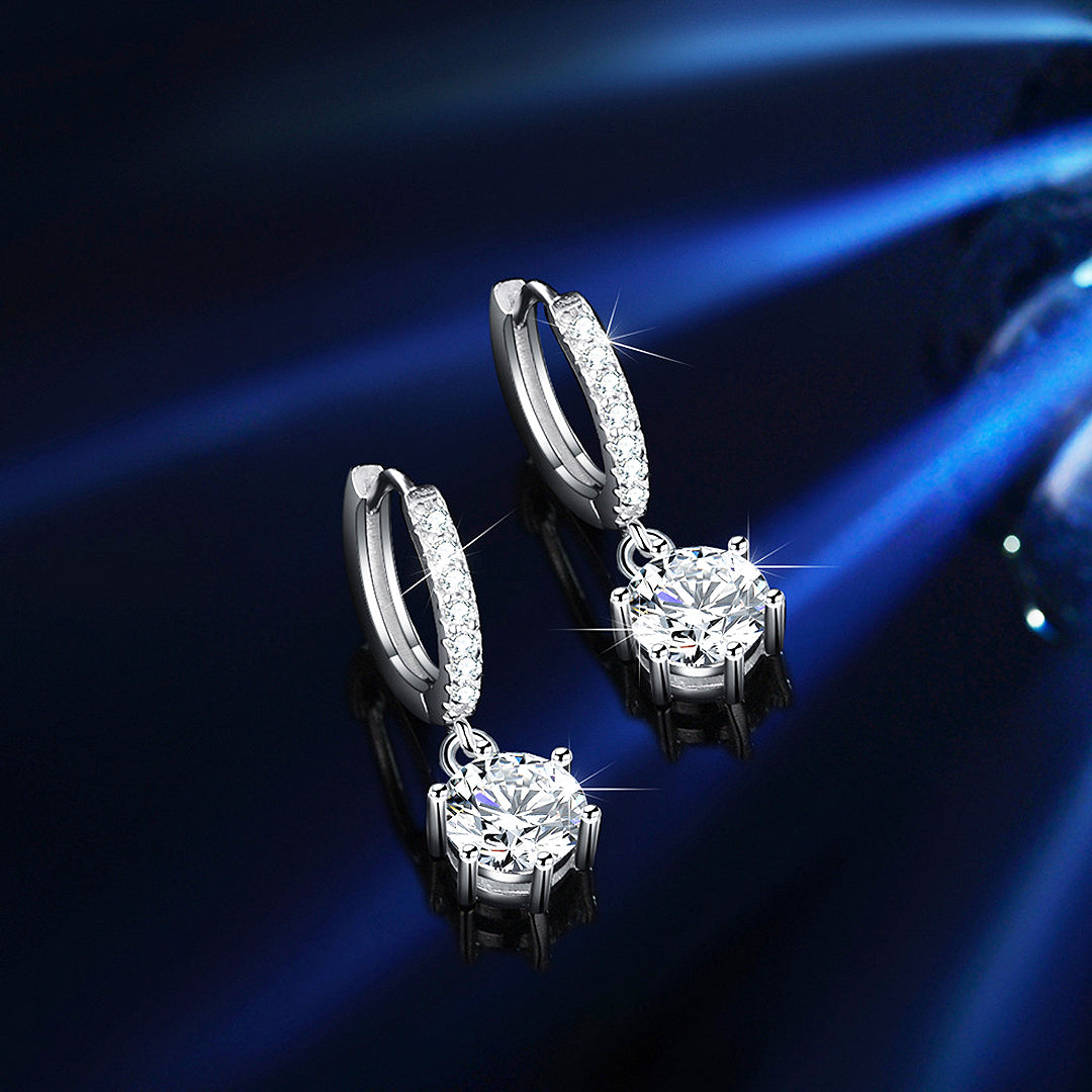 Solitaire Dangle Pavé Huggie Earrings | Moissanite | 925 Sterling Silver | Prm8126 - Earrings | Singapore Jewellery, Wedding Rings &amp; Gifts | Same Day Delivery | Tiara.com.sg