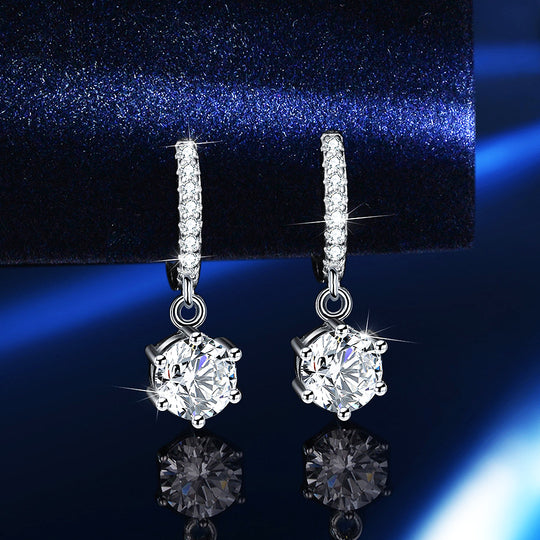 Solitaire Dangle Pavé Huggie Earrings | Moissanite | 925 Sterling Silver | Prm8126 - Earrings | Singapore Jewellery, Wedding Rings &amp; Gifts | Same Day Delivery | Tiara.com.sg