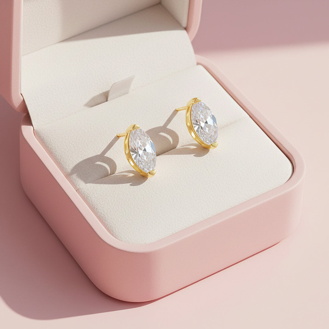 Marquise Solitaire Stud Earrings | Moissanite | 925 Sterling Silver | Prm8127 - Earrings | Singapore Jewellery, Wedding Rings &amp; Gifts | Same Day Delivery | Tiara.com.sg